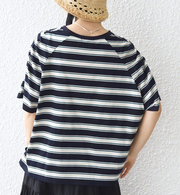 SHIPS for women「〈手洗い可能〉ボーダー / ソリッド 袖ギャザー ショートスリーブ プルオーバー」|Tシャツ・カットソー|