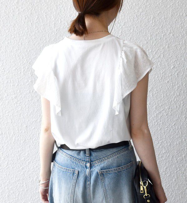 SHIPS any「SHIPS any:〈洗濯機可能〉フリル コンビ ノースリーブ TEE」|Tシャツ・カットソー|