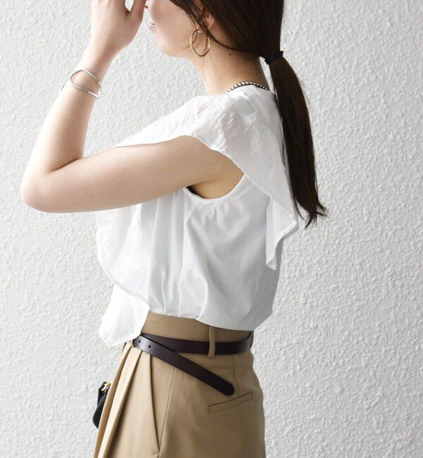 SHIPS any「SHIPS any:〈洗濯機可能〉フリル コンビ ノースリーブ TEE」|Tシャツ・カットソー|