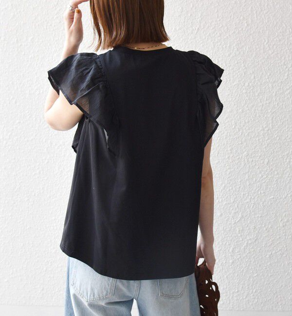 SHIPS any「SHIPS any:〈洗濯機可能〉フリル コンビ ノースリーブ TEE」|Tシャツ・カットソー|
