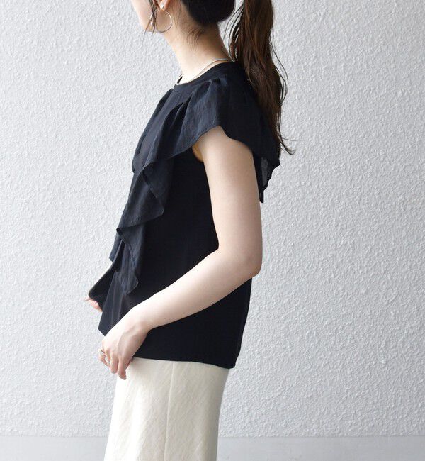 SHIPS any「SHIPS any:〈洗濯機可能〉フリル コンビ ノースリーブ TEE」|Tシャツ・カットソー|