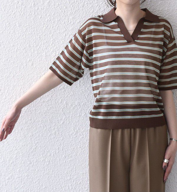 SHIPS Colors 「SHIPS Colors:〈手洗い可能〉シアー ボーダー スキッパー ニット◇」|ニット・セーター|