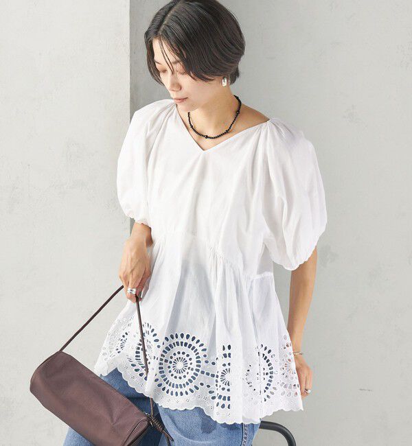 SHIPS for women「〈洗濯機可能〉Sohana: シフリー 刺繍 Vネック ペプラム ブラウス」|シャツ・ブラウス|