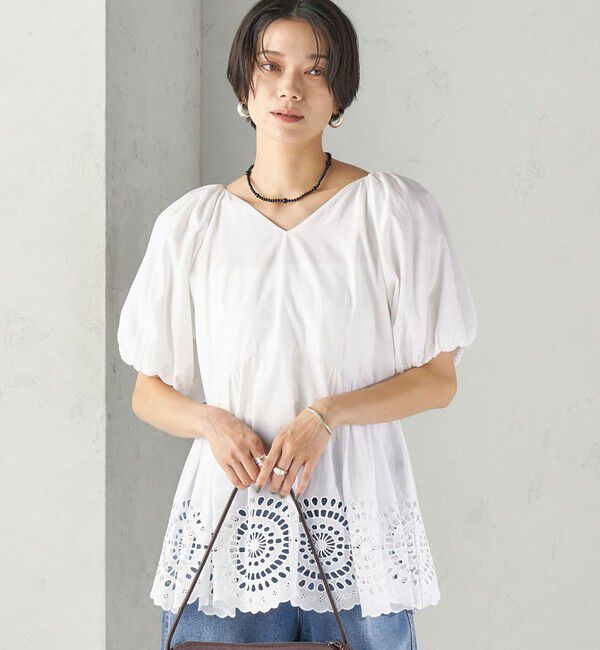 SHIPS for women「〈洗濯機可能〉Sohana: シフリー 刺繍 Vネック ペプラム ブラウス」|シャツ・ブラウス|