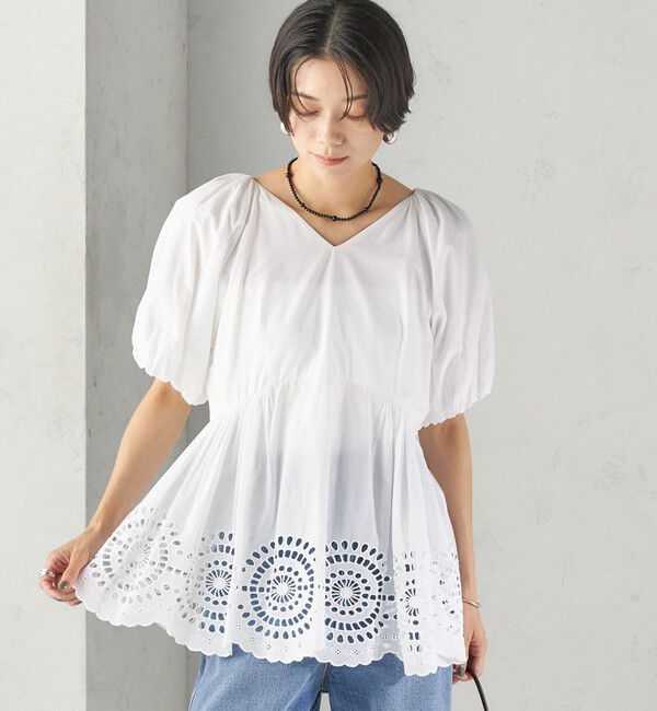 SHIPS for women「〈洗濯機可能〉Sohana: シフリー 刺繍 Vネック ペプラム ブラウス」|シャツ・ブラウス|