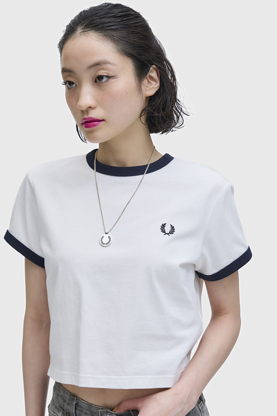 FRED PERRY 「Cropped Ringer T-Shirt／クロップドＴシャツ」|Tシャツ・カットソー|
