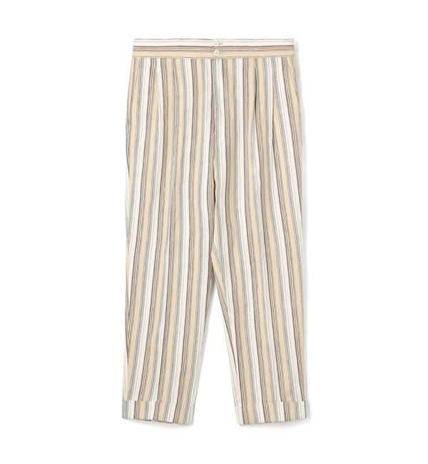 TOMORROWLAND MENS「リネンセルロース マルチストライプ  バックグルカ 2タックペグトップパンツ ALBINI セットアップ対応」|スラックス|44 ベージュ系