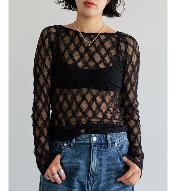 IENA LA BOUCLE「IENA LA BOUCLE ダイヤlaceカットソー」|Tシャツ・カットソー|ブラック