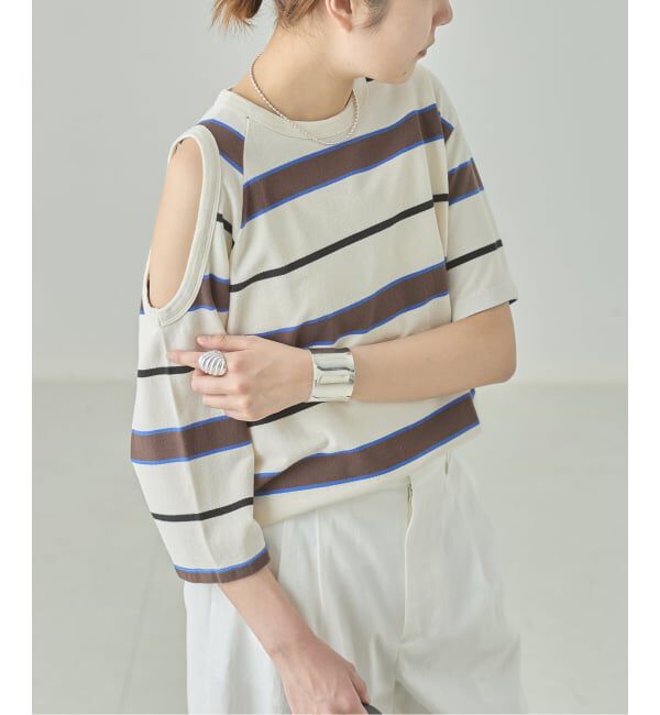 journal standard L'essage「TanC TOKYO/タンクトウキョウ PIQUE BORDER ASYM Tシャツ」|Tシャツ・カットソー|
