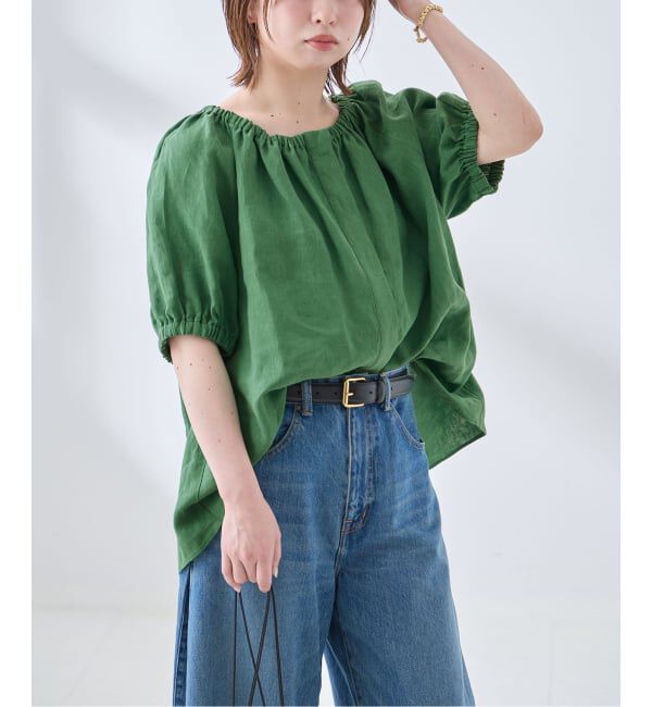 journal standard L'essage「フレンチリネンギャザーブラウス」|シャツ・ブラウス|グリーン A