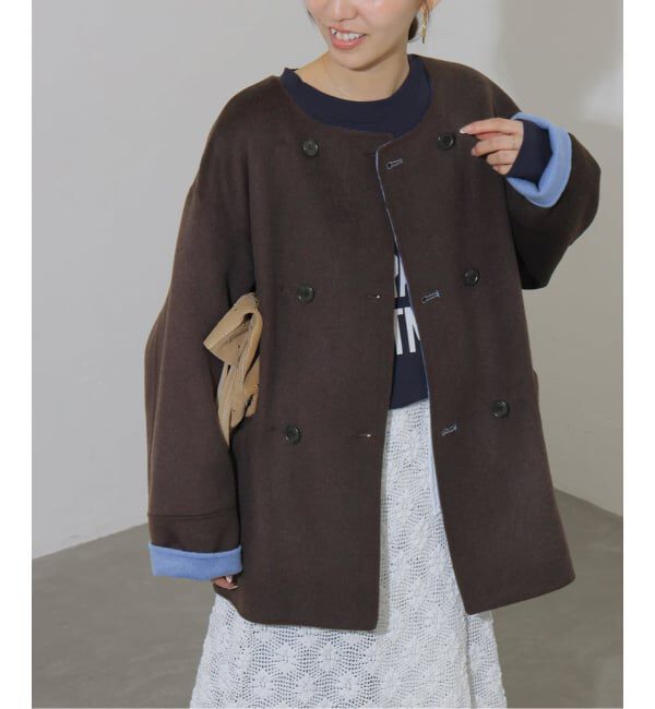 JOURNAL STANDARD relume「《予約》リバーシブルノーカラーショートコート」|ノーカラーコート|ブラウン