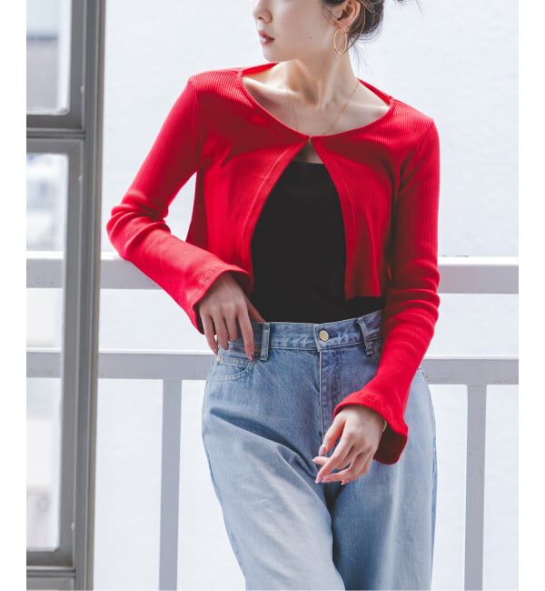 NOBLE「《アンサンブル対応》MAISON CORNICHON Short Cardigan Long sleeve」|カーディガン|レッド