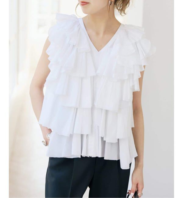 Spick and Span「《一部店舗+WEB限定 / 追加》AAYUSHI / アユーシ レイヤードラッフル ブラウス」|シャツ・ブラウス|