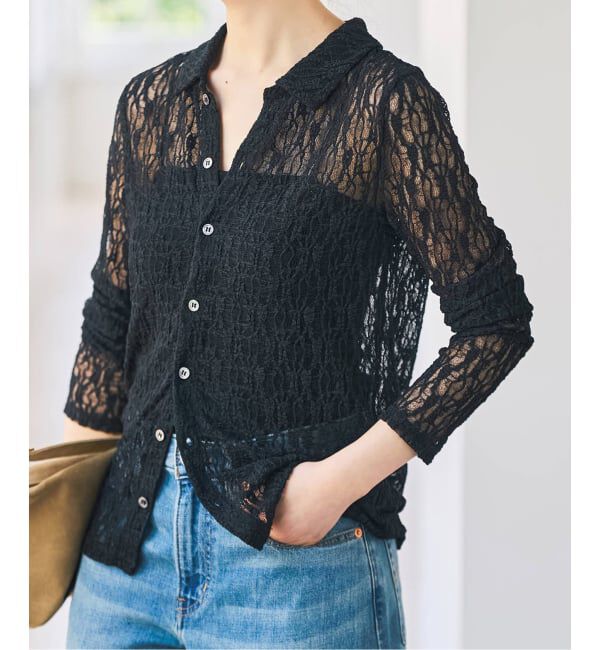 Spick and Span「シュリンクレースブラウス」|シャツ・ブラウス|ブラック