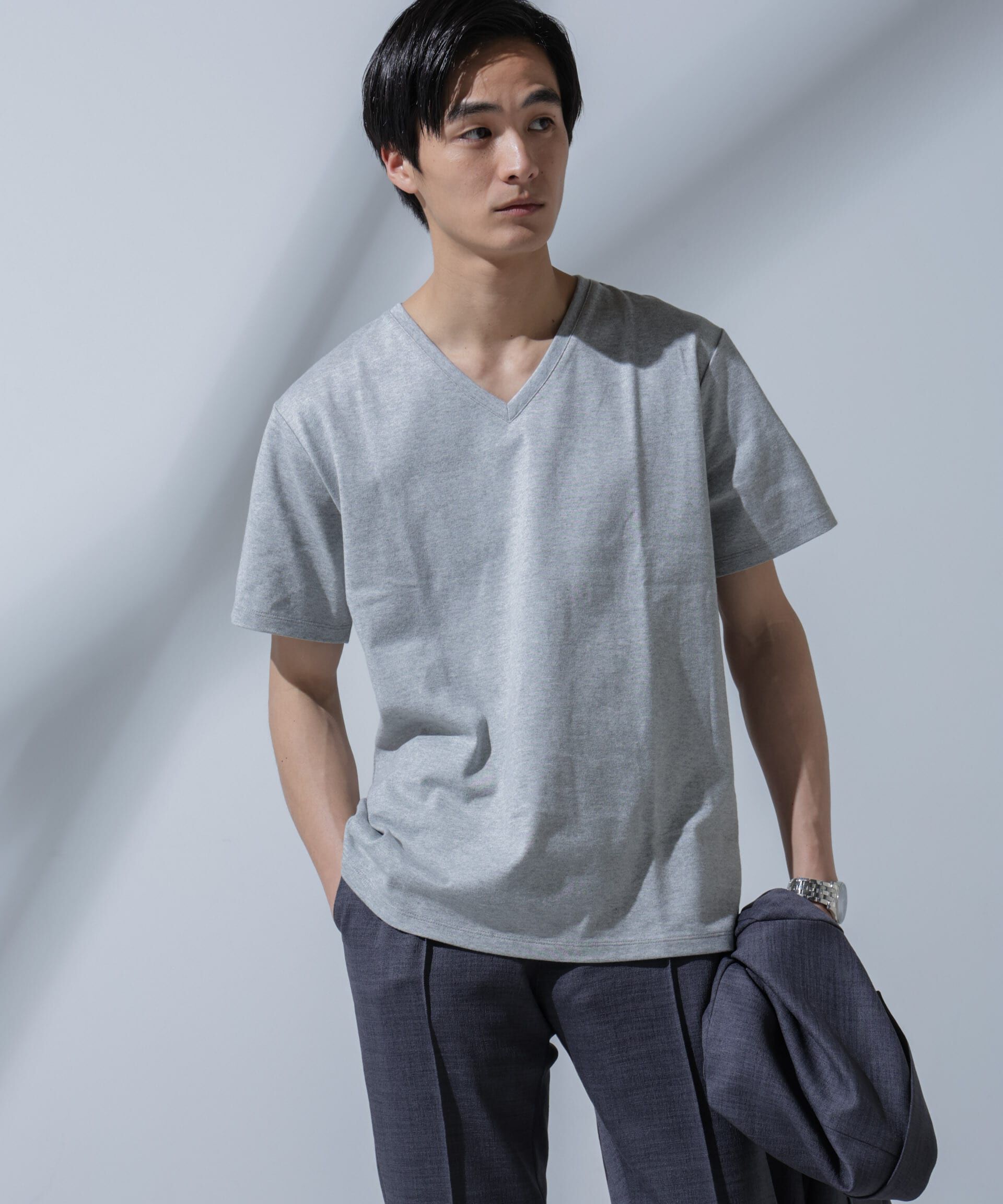 NANO universe「Anti Soaked(R)  汗染み防止 VネックTシャツ」|Tシャツ・カットソー|トップグレー4
