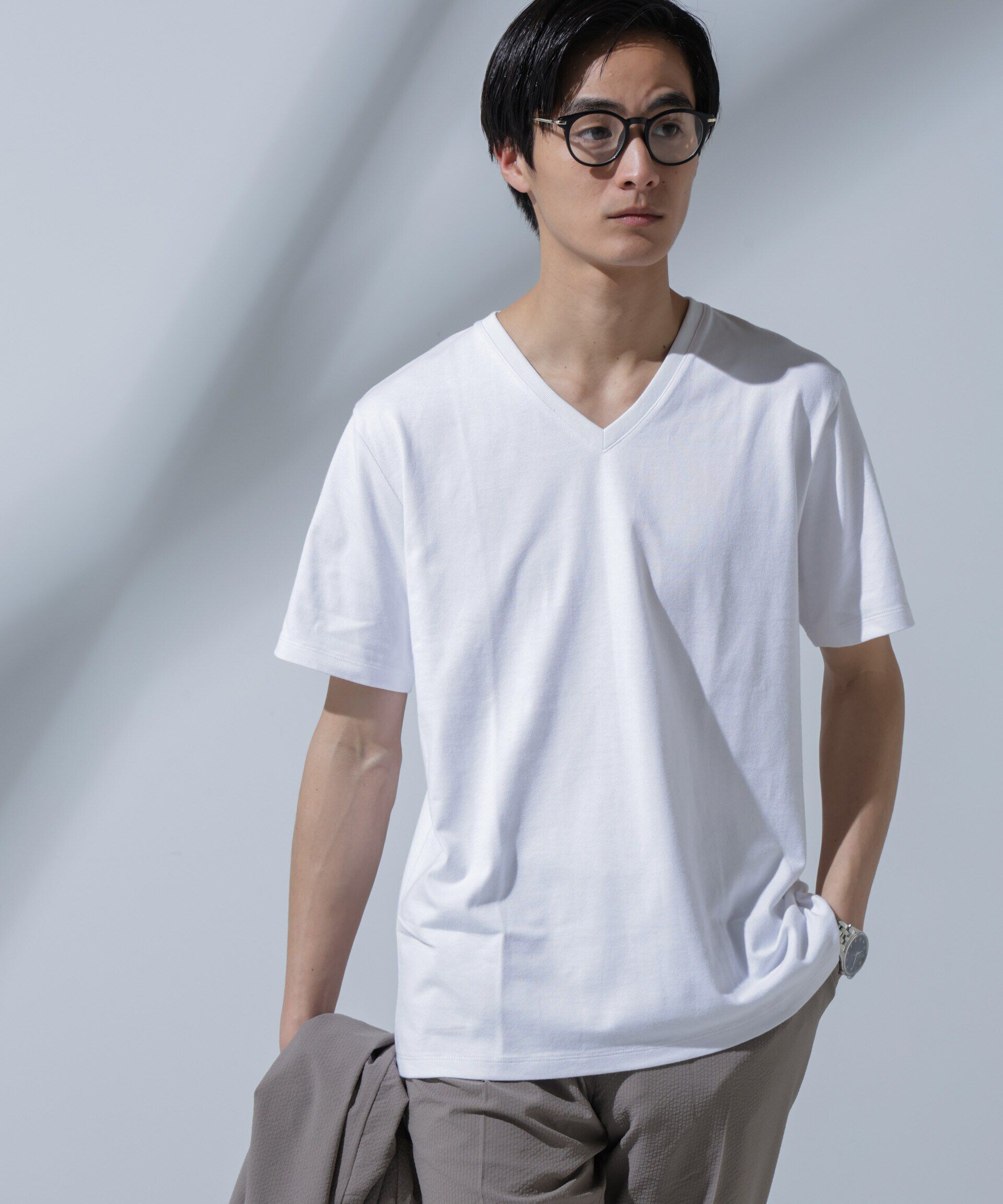 NANO universe「Anti Soaked(R)  汗染み防止 VネックTシャツ」|Tシャツ・カットソー|ホワイト