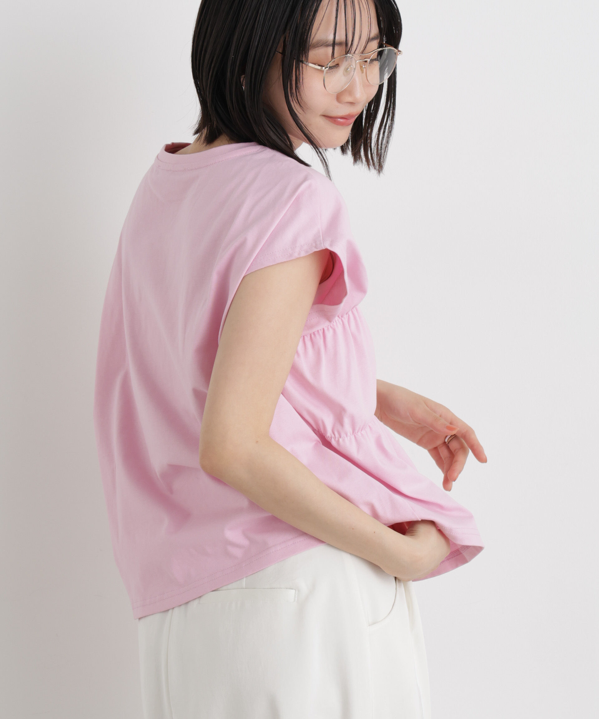NANO universe「フロントシャーリングデザインカットトップス」|Tシャツ・カットソー|