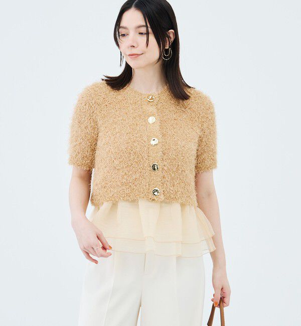 NOLLEY'S sophi「裾フリルキャミ付きファンシーヤーン5分袖カーディガン」|ニット・セーター|