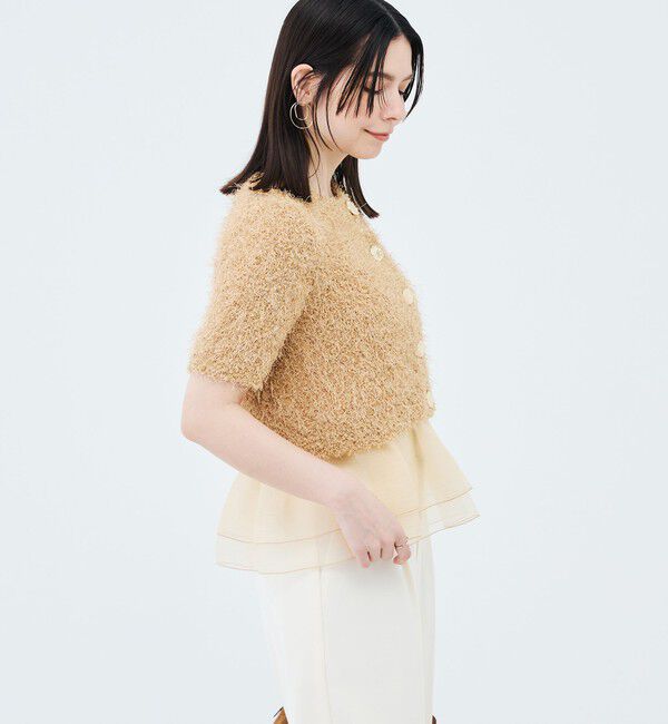 NOLLEY'S sophi「裾フリルキャミ付きファンシーヤーン5分袖カーディガン」|ニット・セーター|
