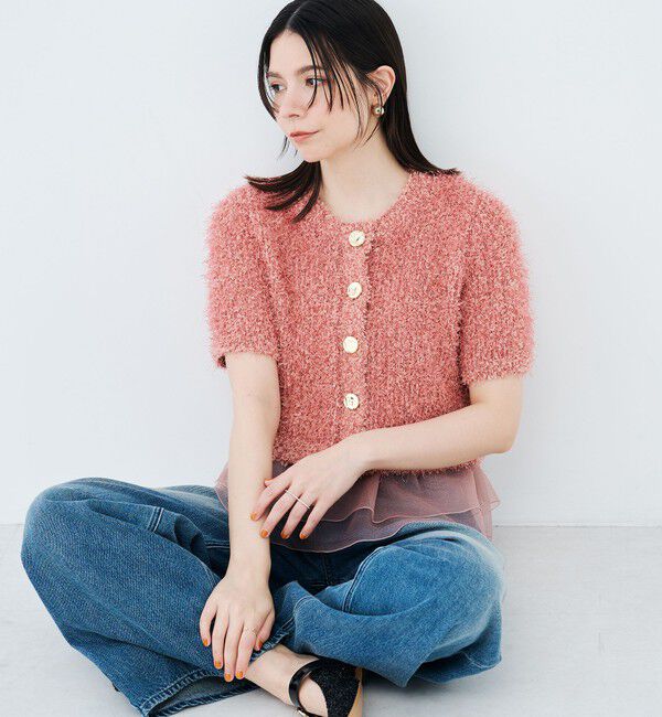 NOLLEY'S sophi「裾フリルキャミ付きファンシーヤーン5分袖カーディガン」|ニット・セーター|