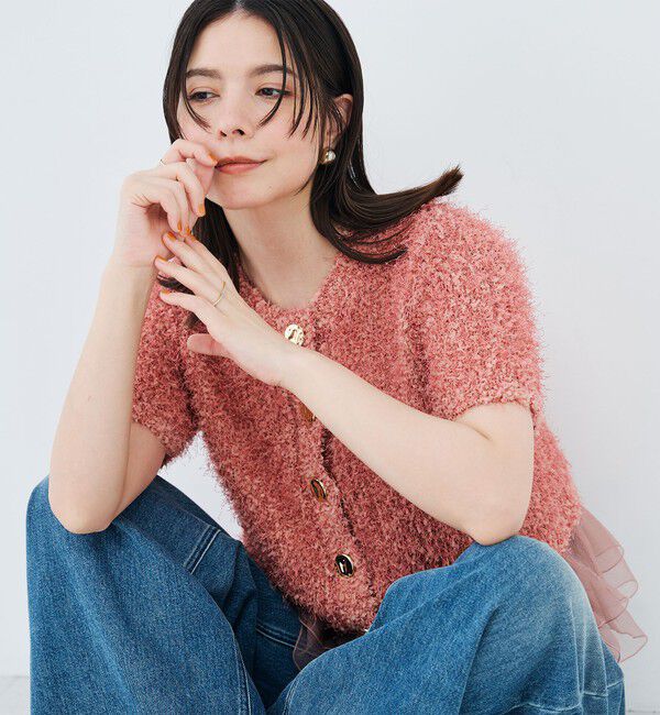 NOLLEY'S sophi「裾フリルキャミ付きファンシーヤーン5分袖カーディガン」|ニット・セーター|