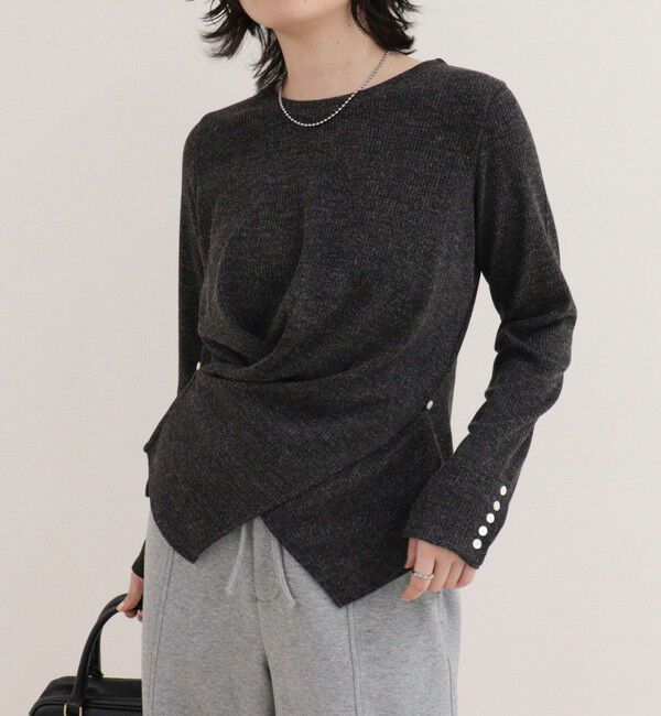 fredy emue「リブニットソーカシュクールプルオーバー」|Tシャツ・カットソー|チャコールグレー