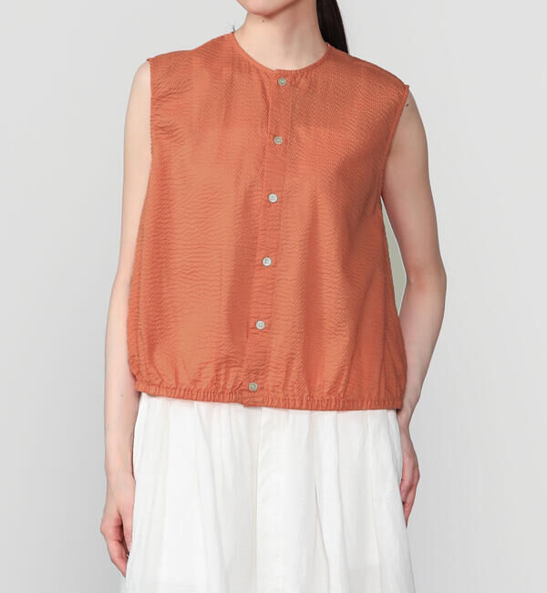 LE GLAZIK「LE GLAZIK | シアーサッカー ノースリーブシャツ WOMEN」|シャツ・ブラウス|ORANGE