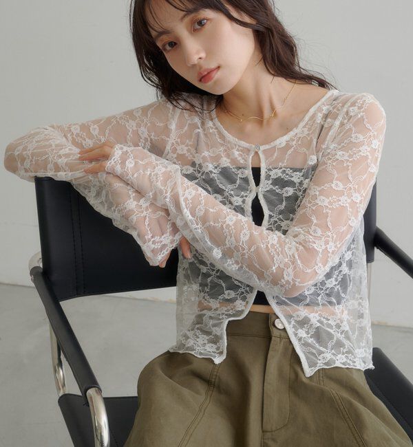  「スカラップカットレースカーディガン」|Tシャツ・カットソー|ホワイト