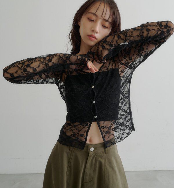  「スカラップカットレースカーディガン」|Tシャツ・カットソー|ブラック