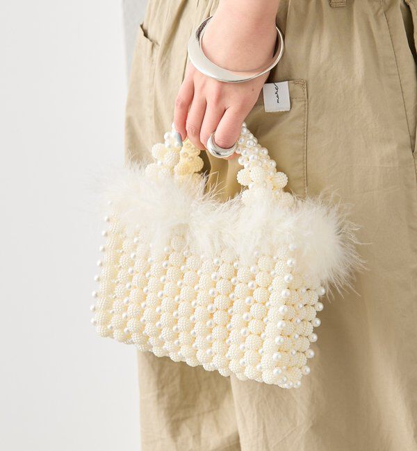  「フェザービーズハンドBAG」|トートバッグ|アイボリー