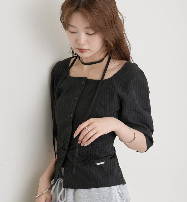  「スクエアネッククロップドブラウス」|シャツ・ブラウス|ブラック