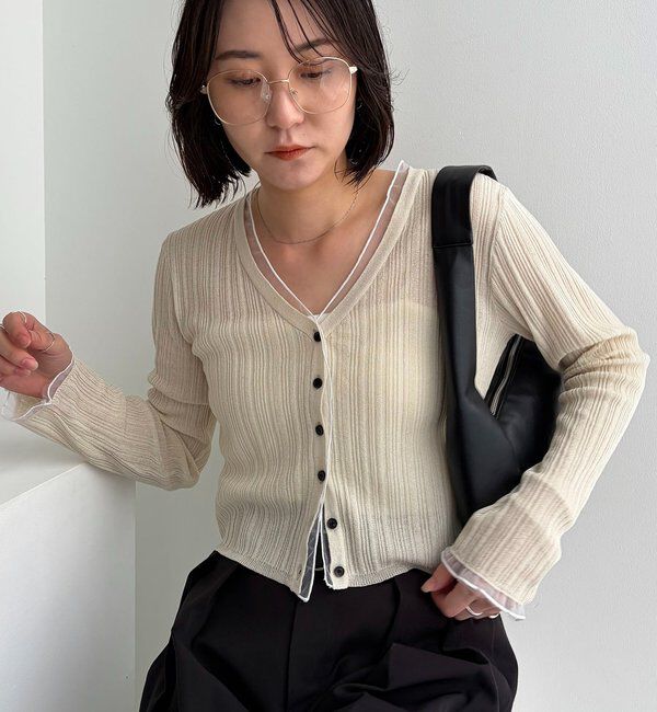  「【接触冷感/UV加工】チュールトリミングカーディガン」|カーディガン|