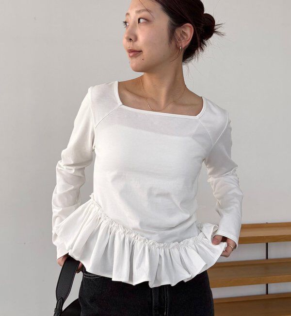  「【新色グレー/前後2WAY】アシメフリルロンT」|Tシャツ・カットソー|