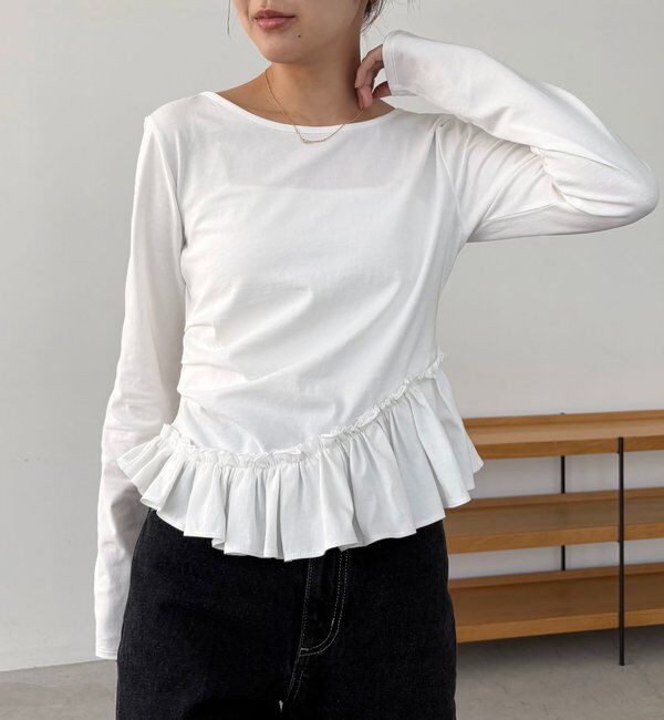  「【新色グレー/前後2WAY】アシメフリルロンT」|Tシャツ・カットソー|