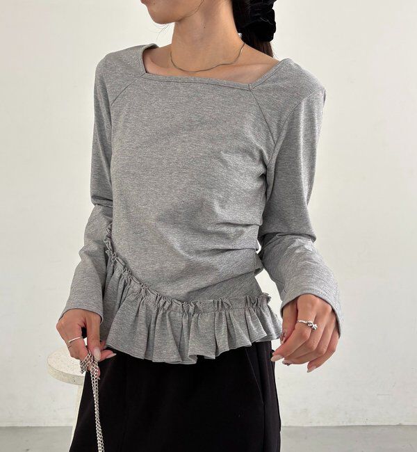  「【新色グレー/前後2WAY】アシメフリルロンT」|Tシャツ・カットソー|