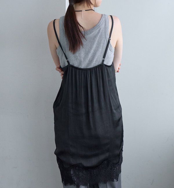  「【肩紐調節可能】ワッシャーサテン&times;レースチュニック」|シャツ・ブラウス|