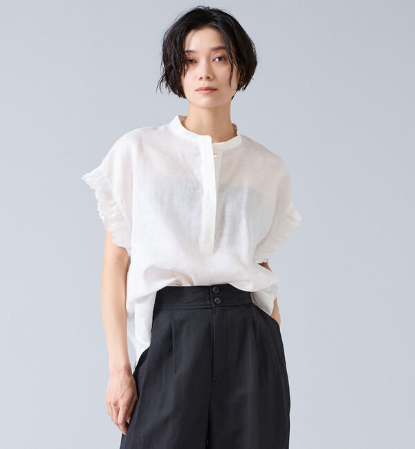 Liesse「《定番》リネンギャザースリーブブラウス」|シャツ・ブラウス|ホワイト