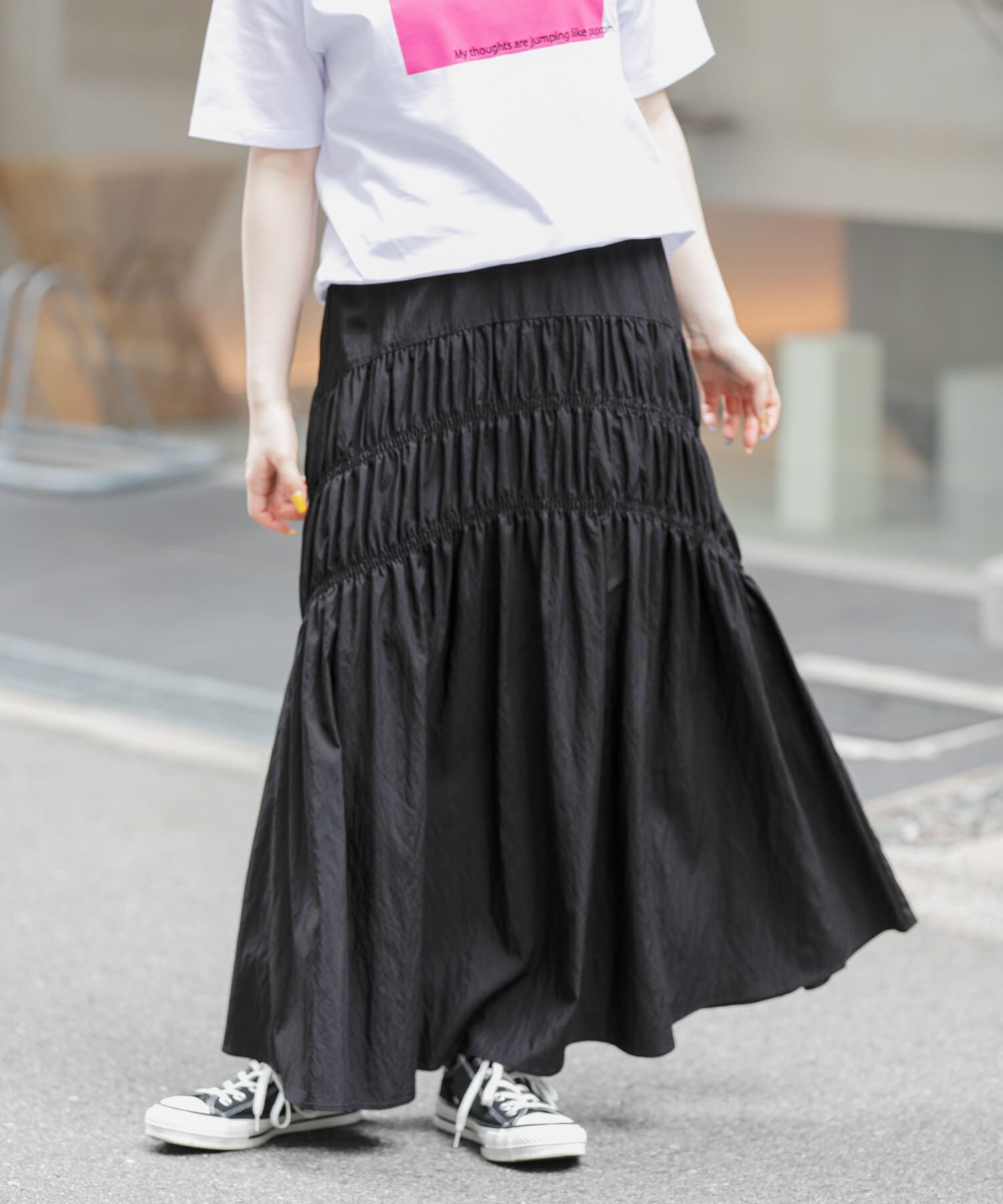 URBAN RESEARCH DOORS「FORK&SPOON　シャーリングスカート」|スカート|ブラック