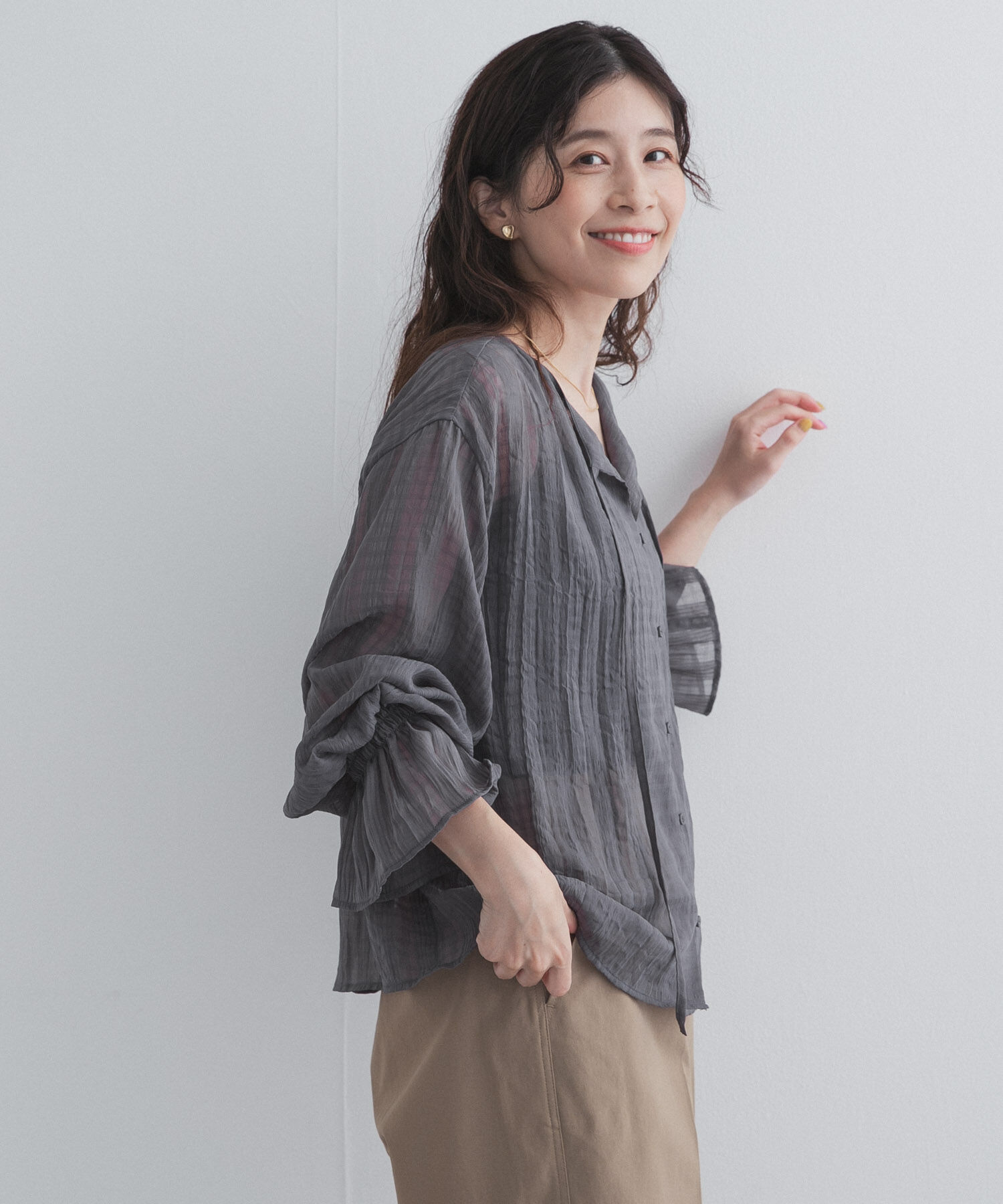 URBAN RESEARCH DOORS「シアーチェックブラウス」|シャツ・ブラウス|