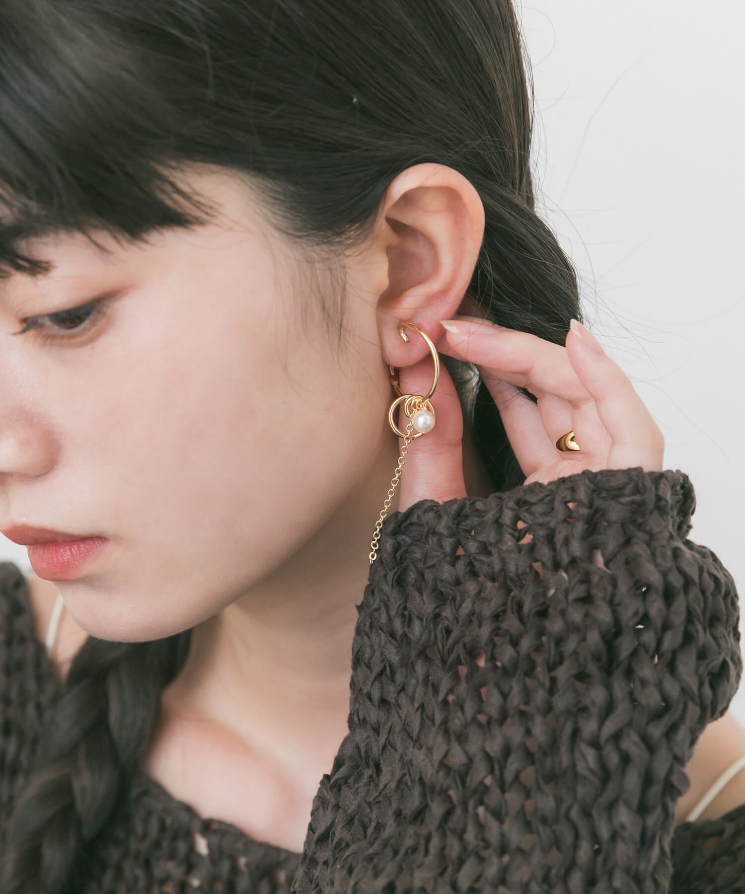 SMELLY「パールチェーンマルチWAYフープイヤリング」|イヤリング|