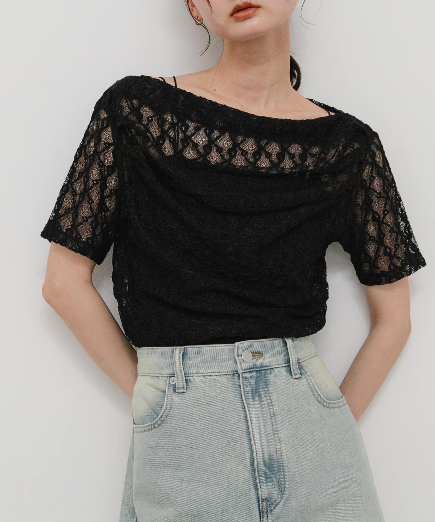 SENSE OF PLACE by URBAN RESEARCH「レースドレープトップ」|Tシャツ・カットソー|ブラック