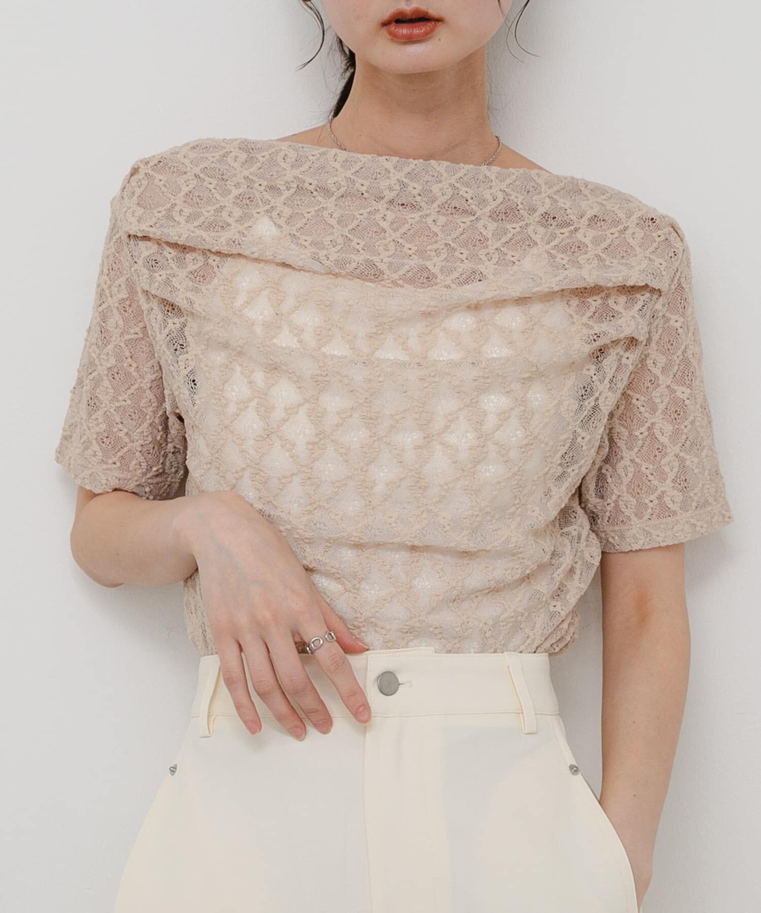 SENSE OF PLACE by URBAN RESEARCH「レースドレープトップ」|Tシャツ・カットソー|ベージュ