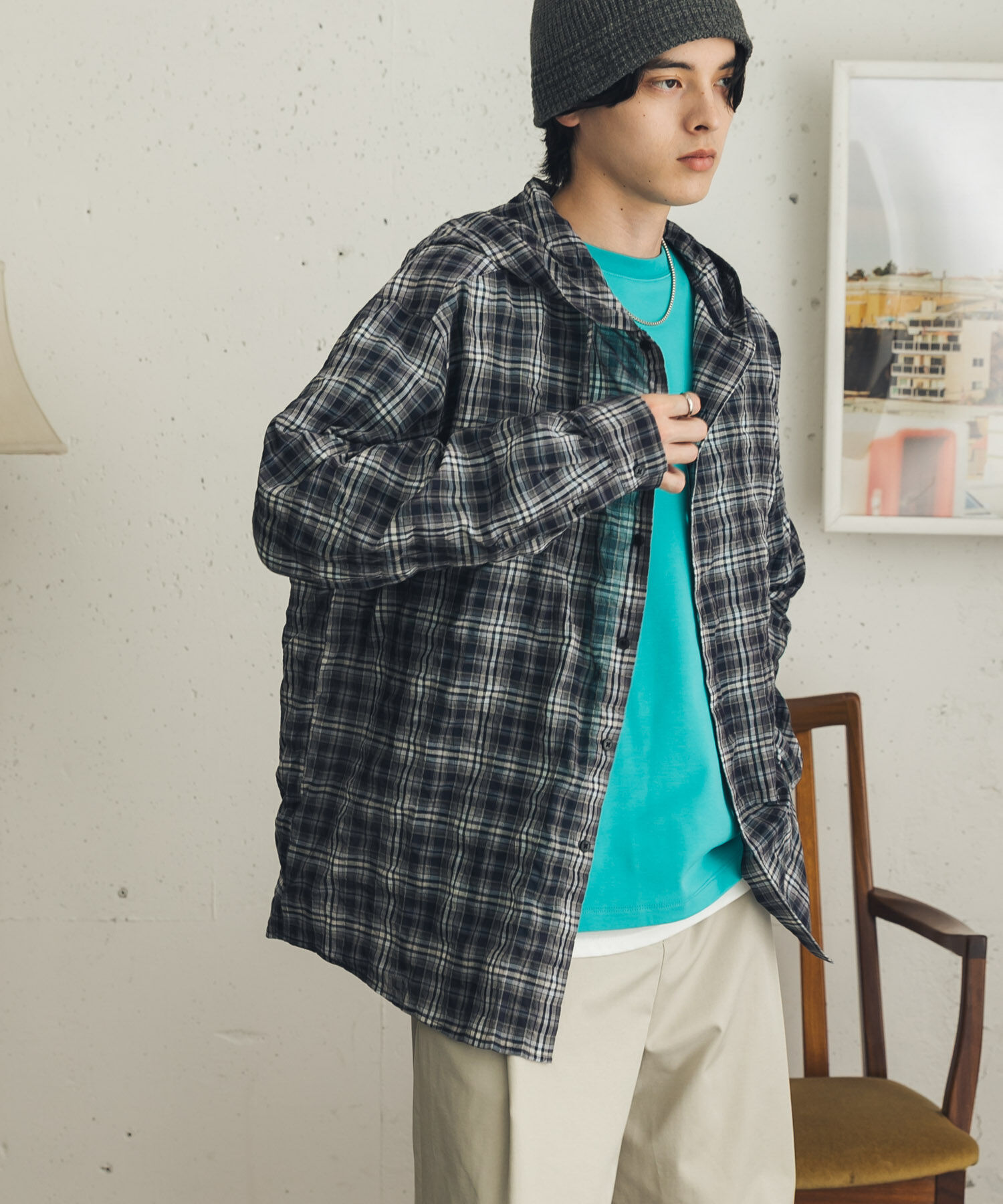 SENSE OF PLACE by URBAN RESEARCH「チェックシアーフーディーシャツ」|シャツ・ブラウス|
