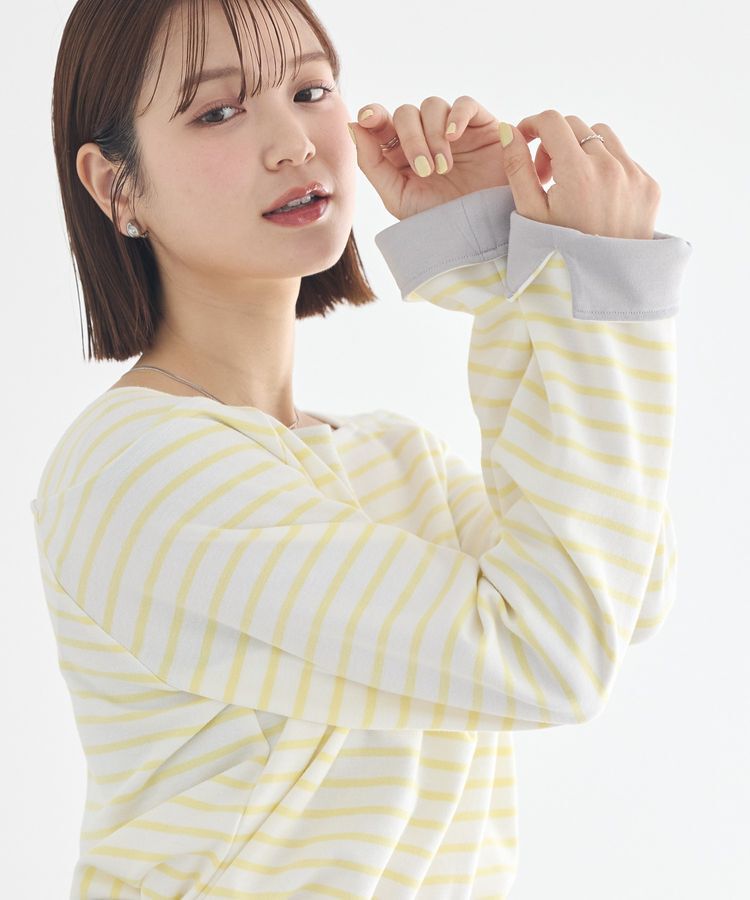 earth music&ecology「バイカラースクエアネックボーダープルオーバー」|Tシャツ・カットソー|