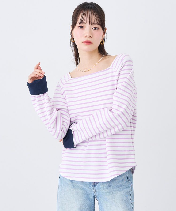 earth music&ecology「バイカラースクエアネックボーダープルオーバー」|Tシャツ・カットソー|
