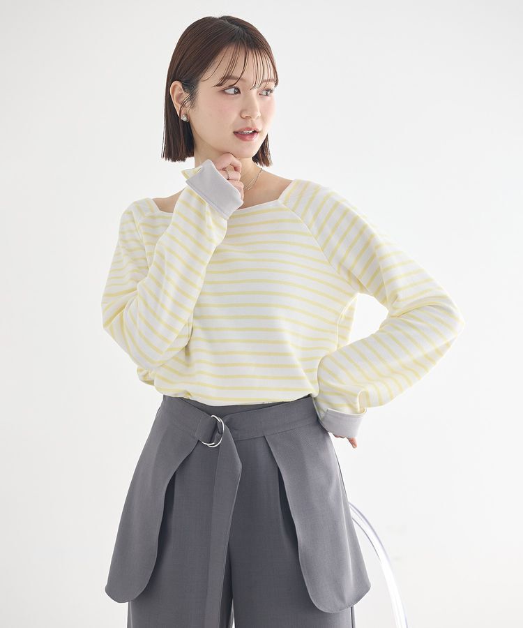 earth music&ecology「バイカラースクエアネックボーダープルオーバー」|Tシャツ・カットソー|