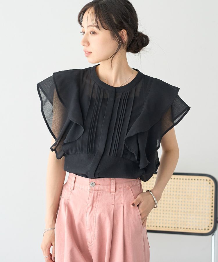 earth music&ecology「【イージーケア】ラッフルブラウス」|シャツ・ブラウス|Black