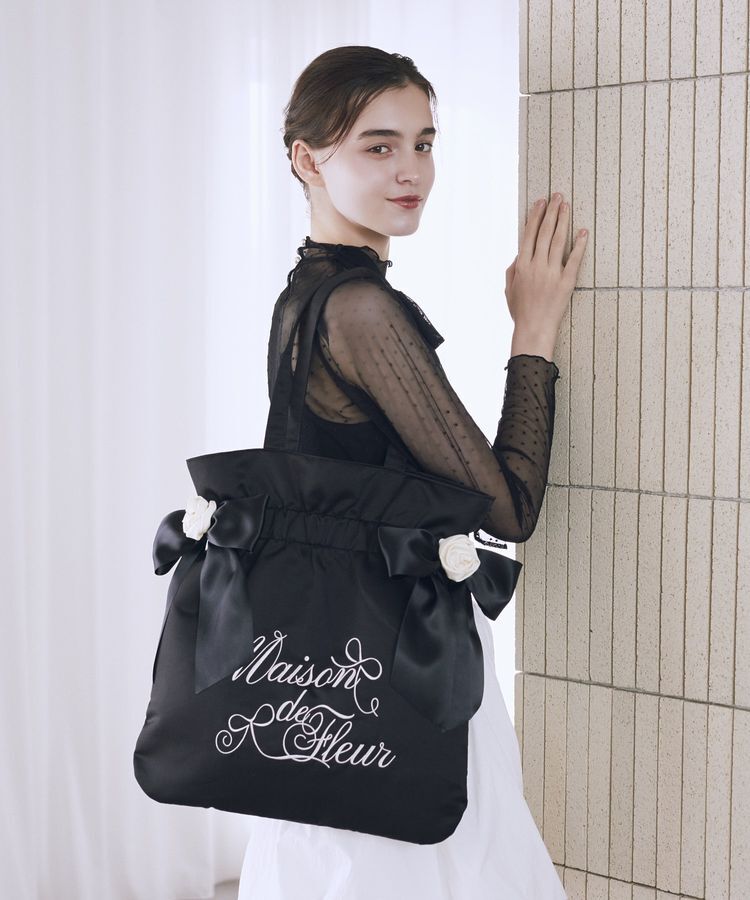 Maison de FLEUR「【WEB限定カラーあり】ローズダブルリボントート」|トートバッグ|ブラック