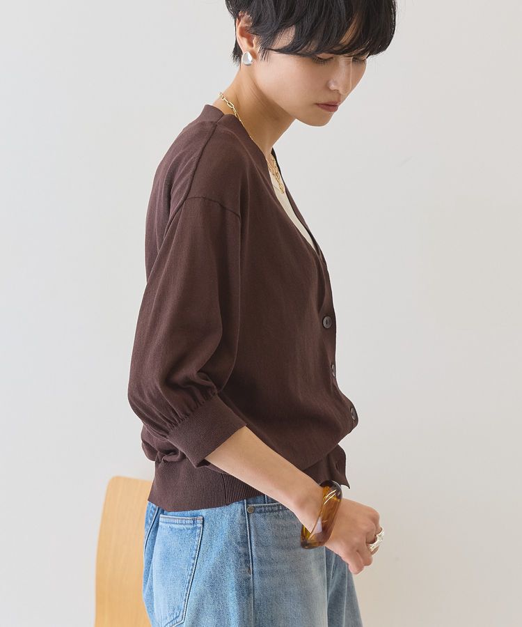 AMERICAN HOLIC「【抗菌防臭】5分袖シアーVネックニットカーディガン」|カーディガン|