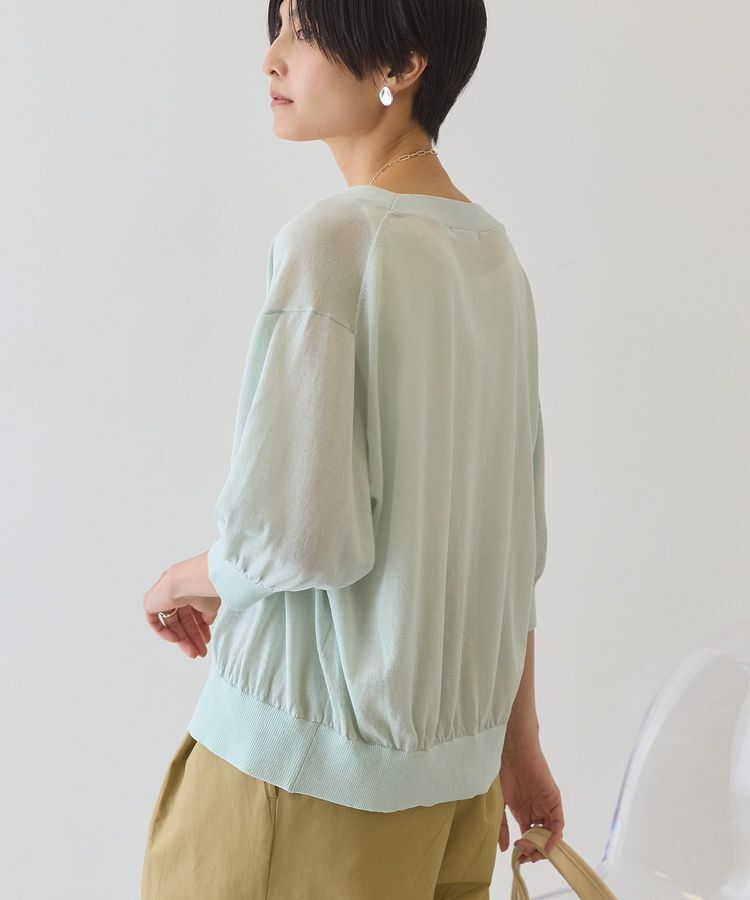AMERICAN HOLIC「【抗菌防臭】5分袖シアーVネックニットカーディガン」|カーディガン|